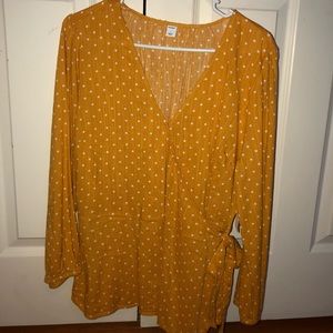 Yellow Polkadot Wrap-front top